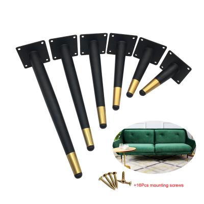 China Modern Furniture 4Pcs Table Legs Gold Black Metal Tapered Feet For Sofa Cupboard Wardrobe TV Cabinet Chair 10-45CM With Mounting Screws for sale