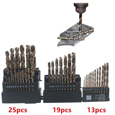 China Non Ferrous Metals 13/19/25 Pcs M35 HSS Twist Drill Bit Set Set 5% High Cobalt Drill Bit For Stainless Steel Metal Drilling for sale