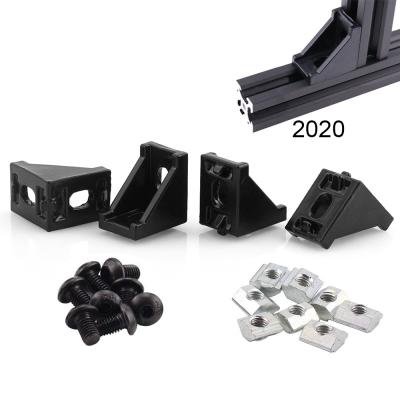 China Flatbed 4/10 Sets 2 2020 Hole Corner Bracket Right Angle Aluminum 20Series Brackets With Screw Nuts For Extrusion Profile With Slot 6mm for sale