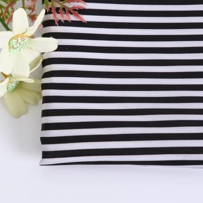 China Wholesale 50D*75D Black And White Striped Printed Clothing Bag Hat 64gsm Memory Striping Polyester Satin Fabric for sale