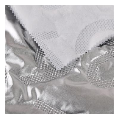 China Silver tan waterproof poly memory 300T polyester taffeta cotton padding quilting fabric with PU pearl quilt for sale