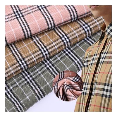 China 50D Twill 50D Multicolor Plaid Stocklot 190 Memory Printed 165gsm Polyester Taffeta Fabric For Dresses Shirt for sale