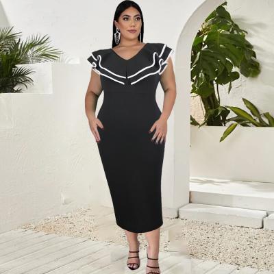 China Breathable Plus Size Dresses For Women Summer V Neck Party Black Casual Dress 4xl 5xl for sale