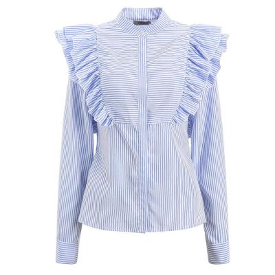 China Breathable Autumn Striped Ruffled Shirt Classy Officewear Long Sleeve Women Blouses for sale