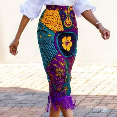 China Plus Size OEM ODM Fashion Retro Printed Plus Size Tassel Formal Pencil Skirts Women for sale