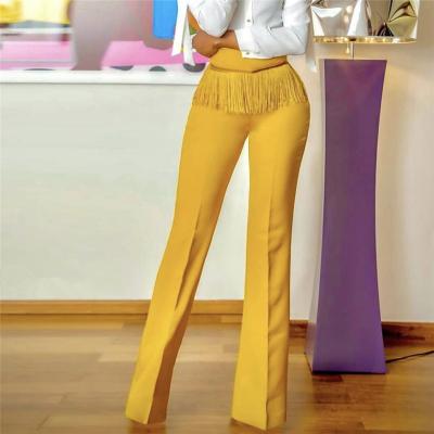 China Viable Autumn Winter Slim High Waist Tassel Casual Yellow Lady Pants for sale