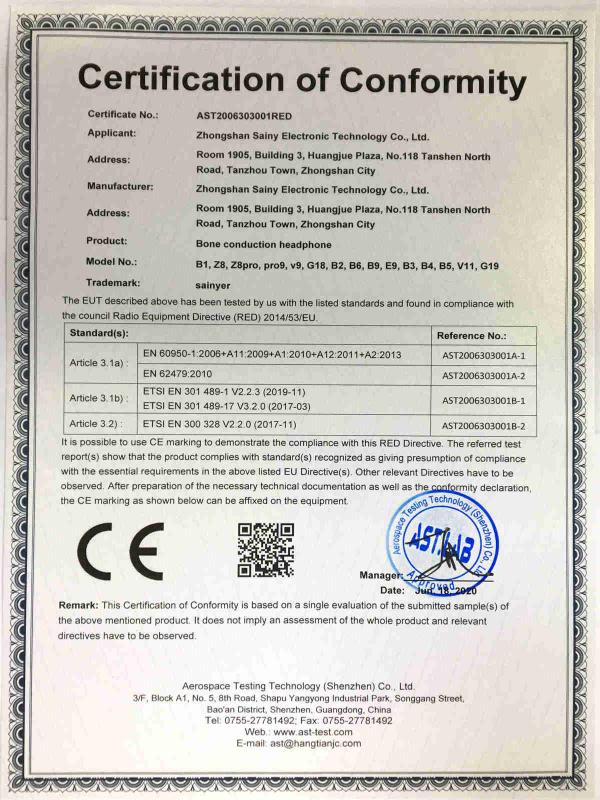 CE - Zhongshan Sainy Electronic Technology Co., Ltd.