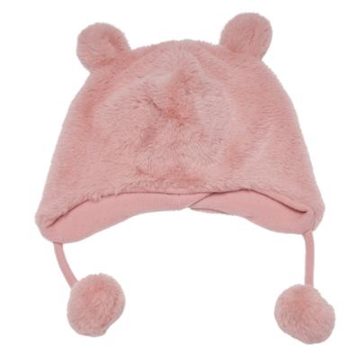 China Popular Design Winter Kids Borg Earflap Hat Pompom and Fleece Lining JOINT Earflap Beanie Hats For Girls for sale