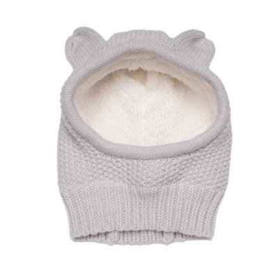 China COMMON Kids Winter Knitted Hoodie Bear Ear Design Teddy Fleece Lining Hoodie Hats Warm For Kids Girl for sale