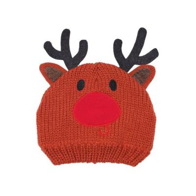 China COMMON Christmas Winter Knitted Beanie Cap Reindeer Design Warm Soft Fleece Lining For Kids for sale