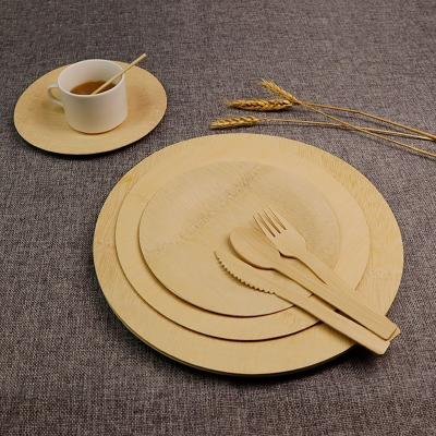 China Disposable Eco Friendly Tableware Sets Bamboo Disposable Round Dish Wooden Dish for sale