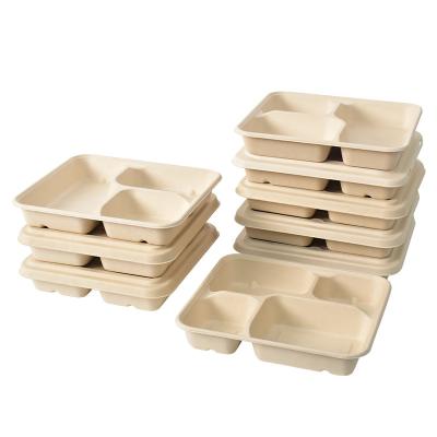 China 100% Biodegradable Disposable Take Out Tray 5 Compartment Rectangle Sugarcane Bagasse Plates With Lid for sale