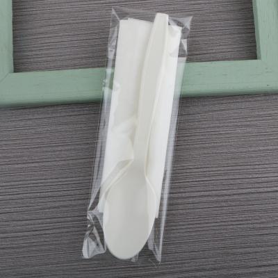 China OEM Disposable Eco Friendly Biodegradable Wholesale Cpla Eco Friendly Plastic Cutlery Set With Napkin for sale