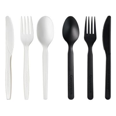 China Disposable Eco Friendly Biodegradable Customized PLA Eco Friendly Disposable Biodegradable Plastic Cutlery Set With Napkin for sale