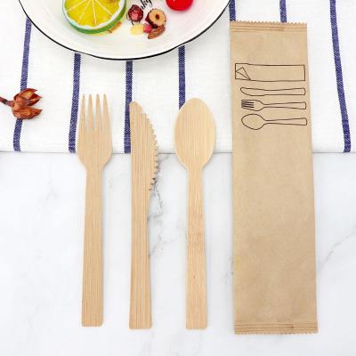 China Disposable Style Fork Knife Spoon Biodegradable Eco-Friendly Natural Utensils Travel Style Disposable Bamboo Cutlery Gift Set for sale