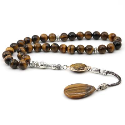 China Male Tasbih Religious Muslim Prayer Beads, Islamic Jewelry Beads Stone 33 Tiger Eye Ramadan Tassel Tesbih Pendant Gift for sale