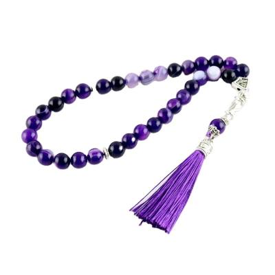 China Religious natural purple agate 8 mm beads, islamic muslim tesbih 33 beads jewelry tassel tasbih for sale