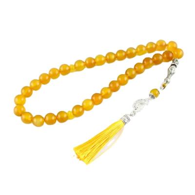 China Religious natural yellow agate 10 mm beads, tasbih pendant from tesbih 33 beads islamic muslim jewelry tassel for sale