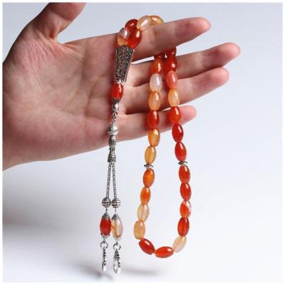 China Tasbih Religious Natural Western Beaded Muslim Miner Beads Tesbih 33 Beads Tasbih Beaded Rice Hip Hop Stone Jewelry Stainless Steel Necklace for sale