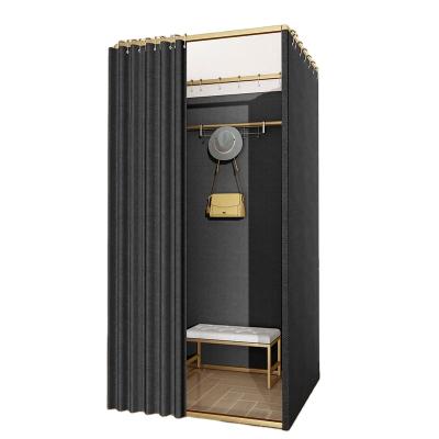 China Simple Clothing Store Design Fitting Modern Square Gold Rack Hangs Cloakroom for sale