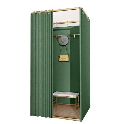 China Clothing Store Factory Supply Fashion Color Custom Fitting Mobile Gold Square Rack Hangs Cloakroom for sale