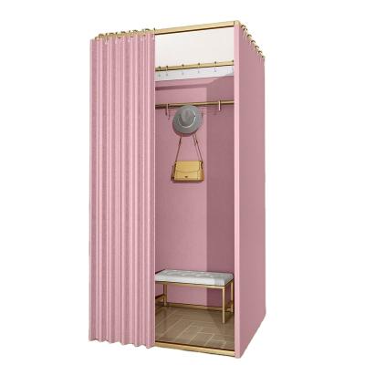 China Clothing Store Latest Design Mobile Fitting Square Gold Folding Rack Hangs Cloakroom for sale