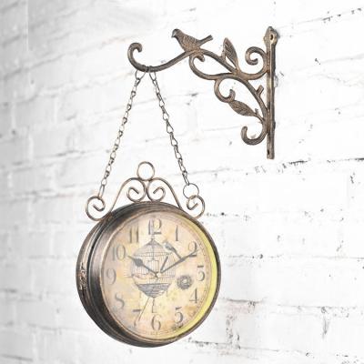 China Antique Style Vintage Wall Clock Iron Metal Double Sided Art Clock Decorative Double Faced Wall Clock for sale