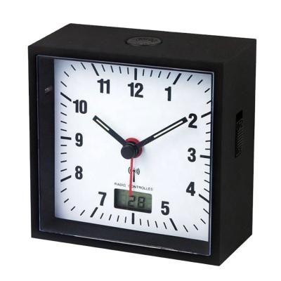 China Radio Controlled Analogue Radio Alarm Desk Clock With Digital Temperature Display for sale