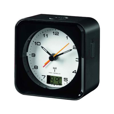 China Square Shape Radio Quartz Radio Controlled Alarm Clock With Digital Temperature for sale