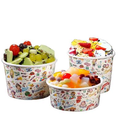 China Disposable Wholesale Custom White Plastic Ice Cream Lid Wrapping Paper Salad Bowl Set With Spoon for sale