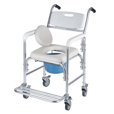 China Chinese Manufacturer Aluminum Folding Commode Mobile Toilet Chair For Elderly With Wheels And Pitch for sale