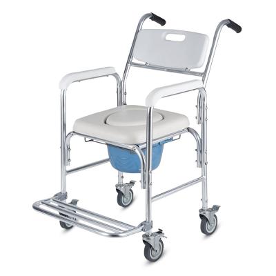 China Chinese Manufacturer Aluminum Folding Commode Toilet Chair For Elderly With Wheels And Pitch 6002B for sale