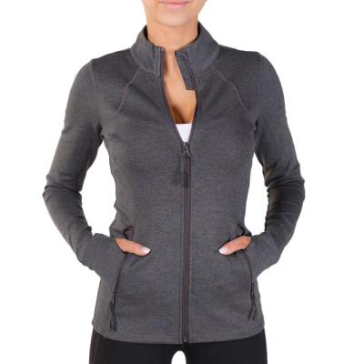 China QUICK DRY Custom Hole Fitness Wear Long Sleeve Zipper Thumb Up Women Fitness Yoga Gym Dry Jacket for sale