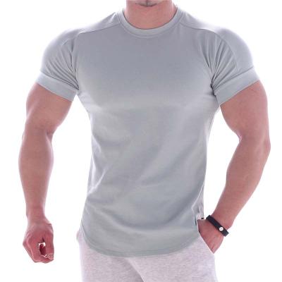 China Anti-wrinkle T-shirt Cotton Accept OEM White Solid Color Curved Edge Mens T-shirts for sale