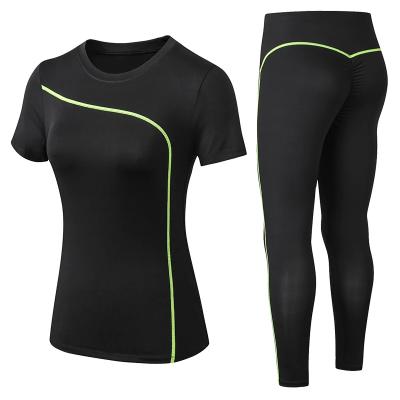 China Breathable 2 Pieces Gym Fitness Workout Clothes Sports Shirt Yoga Leggings Sets Sport Wear Gym Clothes for sale