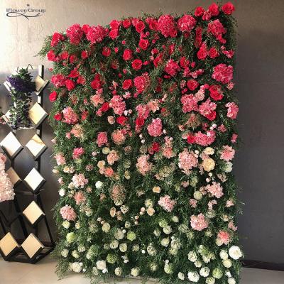 China Artificial Wedding Flower Wall IFG Wrap 3d Wall Flower Cloth Silk Artificial Flower Wall For Artificial Stage Backdrop for sale