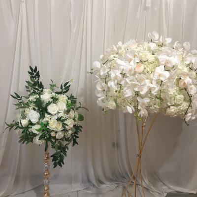 China Artificial White Silk Rose Flowers Wall White Orchid Flower Ball Table Runner Wedding Centerpieces for sale