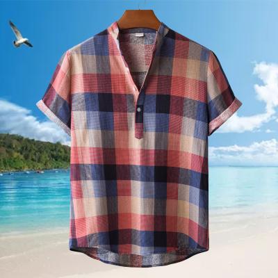 China Men's Breathable Canvas Blouse Summer Short Sleeve Cool Comfortable Pure Cotton And Casual Loose Vacation Canvas Shirts for sale