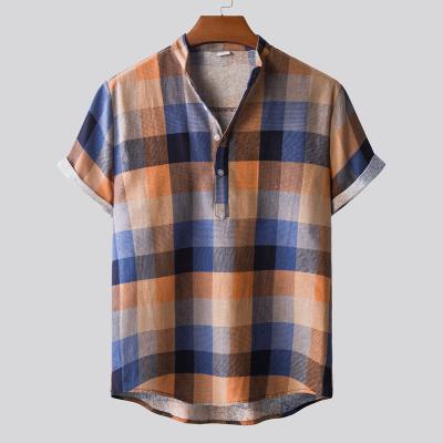 China Cotton Breathable Canvas Tops Short Sleeve Summer Mens Clothing Camisa Solid High Quality Masculina Masculina for sale