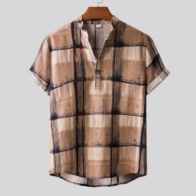 China Floral Loose Loose Casual Beach Vacation Tops Hawaii Shirts Cotton Short Sleeve Summer Shirt Breathable Canvas Men for sale