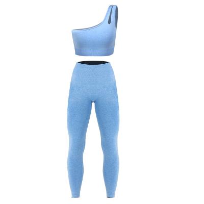 China One Shoulder Fitness Clothing Women Legging Workout Short Sleeve Sports Yoga Set Breathable Top Sportswear for sale