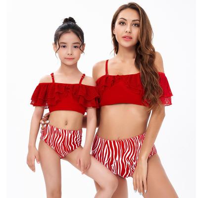 China 2022 New Summer Ruffle Removable Padded Matching Swimsuits Girls Swimwear Family Tops Girls Women Swimsuits Kids Swimwear for sale