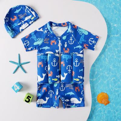 China 2022 Little Girls Boys Removable Padded One Piece Swimsuit For Kids Buoyancy Column Sleeve Swimwear Child Safety Swimwear for sale