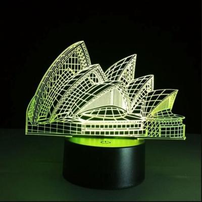 China 3D 7 Colors Flashing/16 Colors By Remote Sydney Opera House 7 Color Changing Illusion 3D LED Remote Touching Night Light for sale