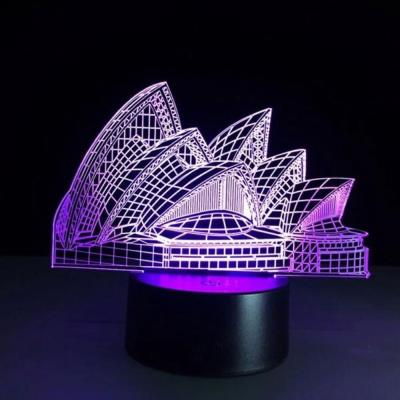 China 3D 7 Colors Remote Sydney Opera House Flashing / 16 Colors 3D LED Illusion Night Light 7 Color Changing Touch Table Desk Lamp Architecture Beauty Lamp for sale