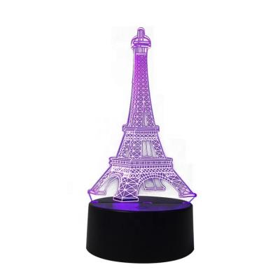 China 7 Colors 3D Night Light Optical Illusion Lamps Flashing Personalized Building Designs Visual Lamp Eiffel Tower Gift For Kids Decorative Lamp for sale