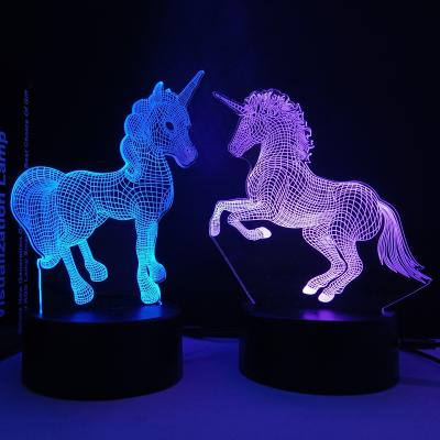 China 2021 Flash 7 Colors 3D Christmas Gift Unicorn Led Lamp Best New Year Presents For Boys Girls Acrylic 3D Night New Unique Light Idea for sale