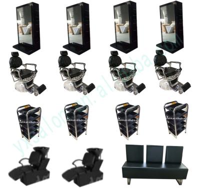 China 2021 Latest Traditional European Style Black Barber Styling Chair Mirror Station Shampoo Chair Set 5 Years Warranty for sale