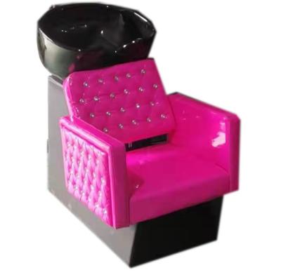 China 2021 Fashion New Trend Hair Salon Equipment Barber Shop Pink &Black Shampoo Chair With Ceramic Bowl for sale