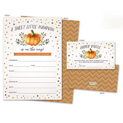 China Custom Rustic Sweet Little Pumpkin Baby Shower Invitations from Europe and Diaper Raffle Ticket in Fall Colors with Envelopes for sale